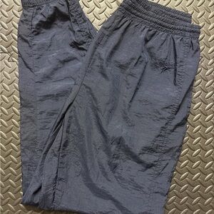 Vintage Reebok Nylon Black Jogger Track Pants Size Large Ankle Zip Drawstring